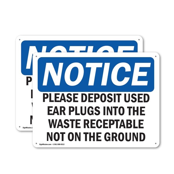 Signmission Please Deposit Used Ear Plugs Into The Waste, 14 in W x Rectangle, Plastic OS-2PACK-NS-P-1014-L-17370 - main